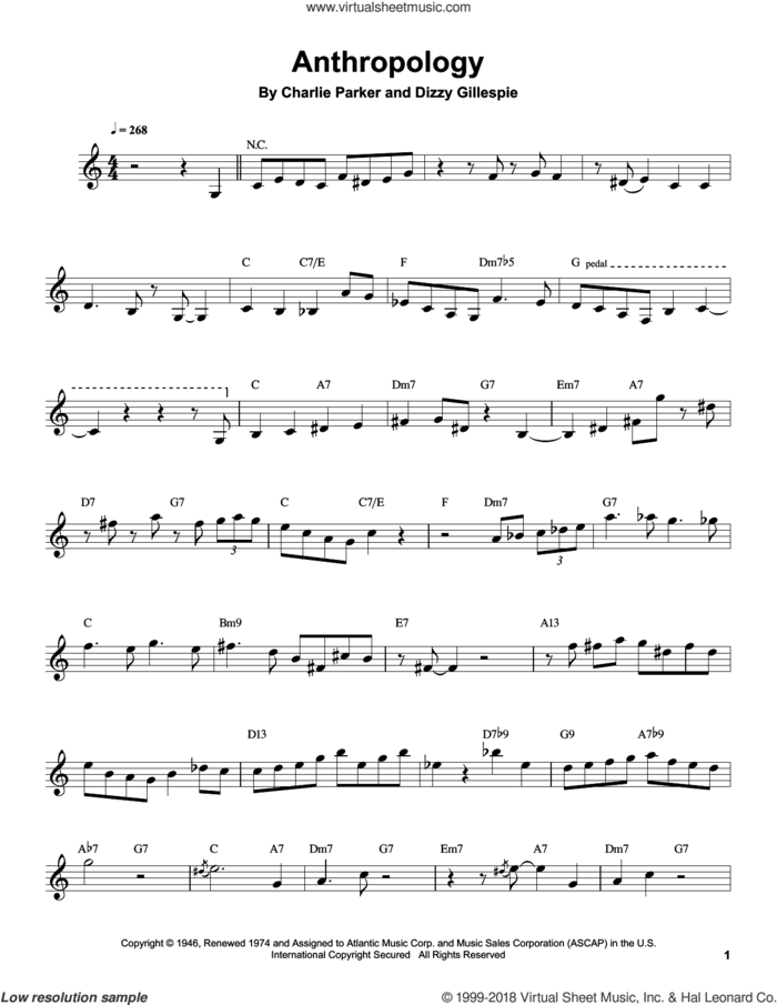 Anthropology sheet music for clarinet solo (transcription) by Buddy DeFranco, Charlie Parker and Dizzy Gillespie, intermediate clarinet (transcription)