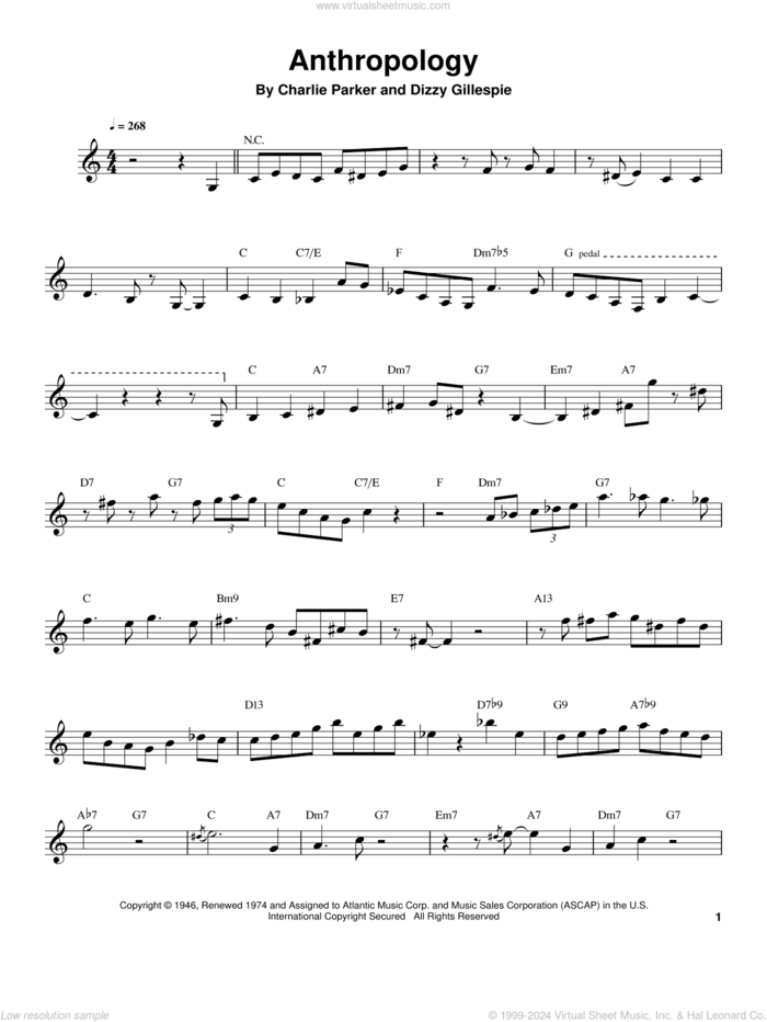 Anthropology sheet music for clarinet solo (transcription) by Buddy DeFranco, Charlie Parker and Dizzy Gillespie, intermediate clarinet (transcription)