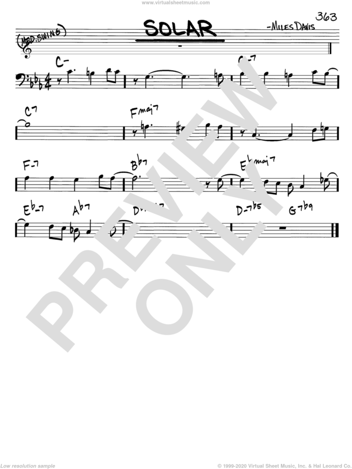 Solar sheet music for voice and other instruments (bass clef) by Miles Davis, intermediate skill level