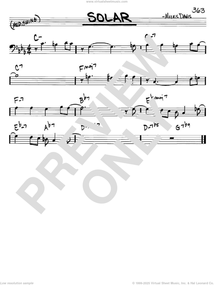 Solar sheet music for voice and other instruments (bass clef) by Miles Davis, intermediate skill level