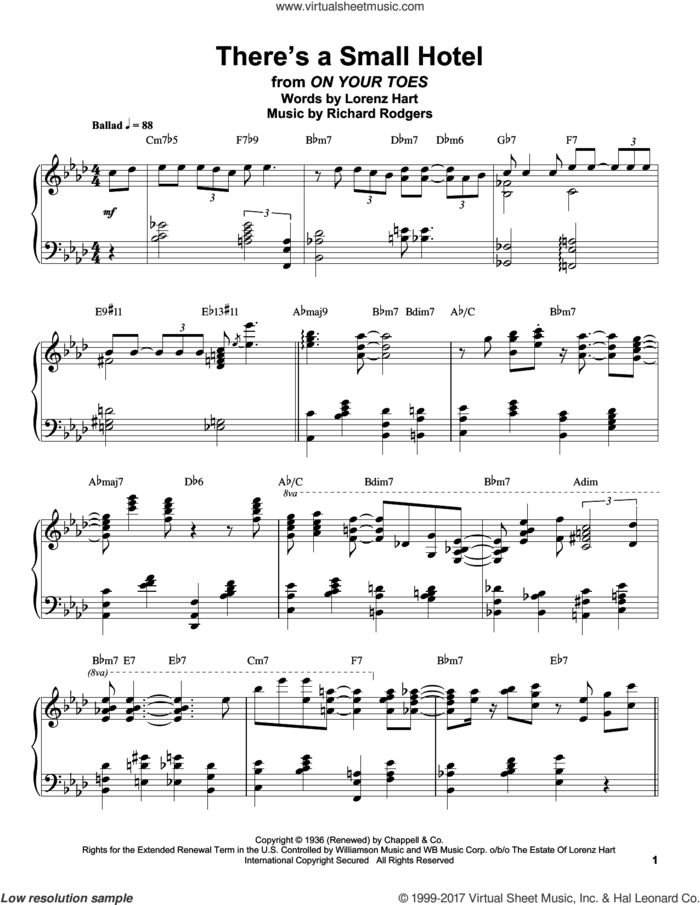 There's A Small Hotel sheet music for piano solo (transcription) by Oscar Peterson, Lorenz Hart and Richard Rodgers, intermediate piano (transcription)