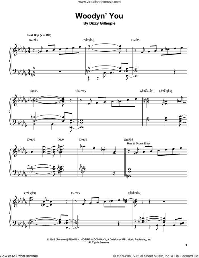Woodyn' You sheet music for piano solo (transcription) by Tommy Flanagan and Dizzy Gillespie, intermediate piano (transcription)
