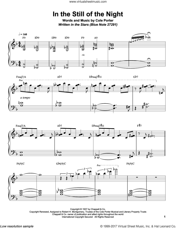 In The Still Of The Night sheet music for piano solo (transcription) by Bill Charlap and Cole Porter, intermediate piano (transcription)
