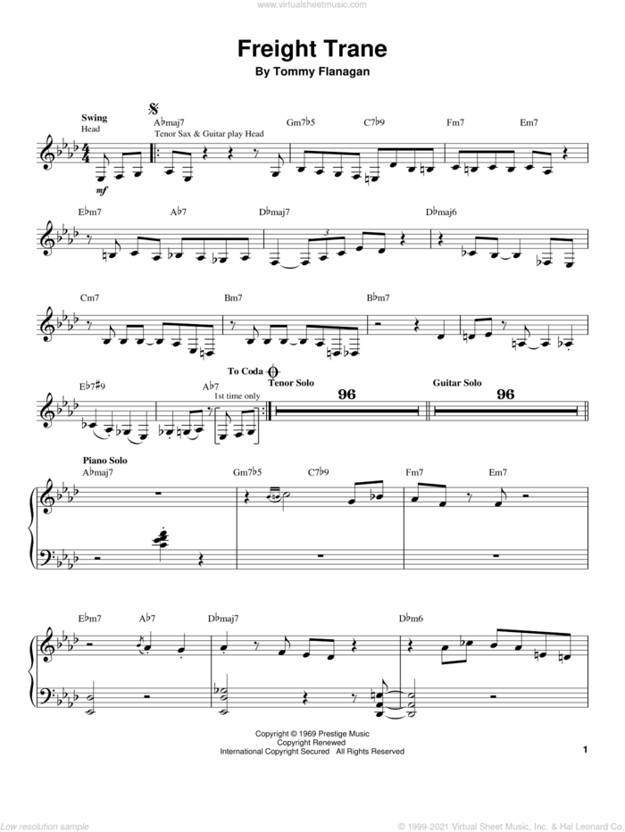 Freight Trane sheet music for piano solo (transcription) by Tommy Flanagan, intermediate piano (transcription)