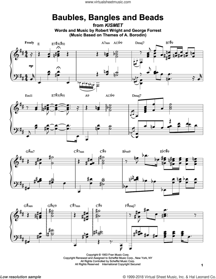 Baubles, Bangles And Beads sheet music for piano solo (transcription) by Oscar Peterson, George Forrest and Robert Wright, intermediate piano (transcription)