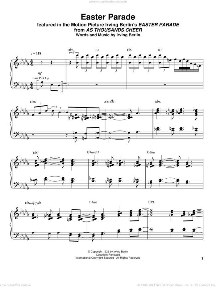 Easter Parade sheet music for piano solo (transcription) by Oscar Peterson and Irving Berlin, intermediate piano (transcription)