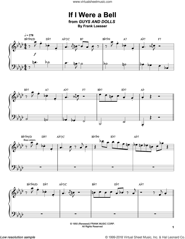 If I Were A Bell sheet music for piano solo (transcription) by Oscar Peterson and Frank Loesser, intermediate piano (transcription)