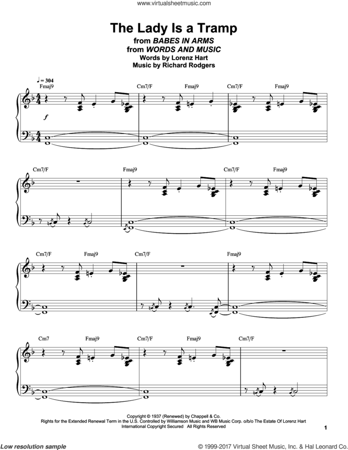 The Lady Is A Tramp sheet music for piano solo (transcription) by Oscar Peterson, Lorenz Hart and Richard Rodgers, intermediate piano (transcription)