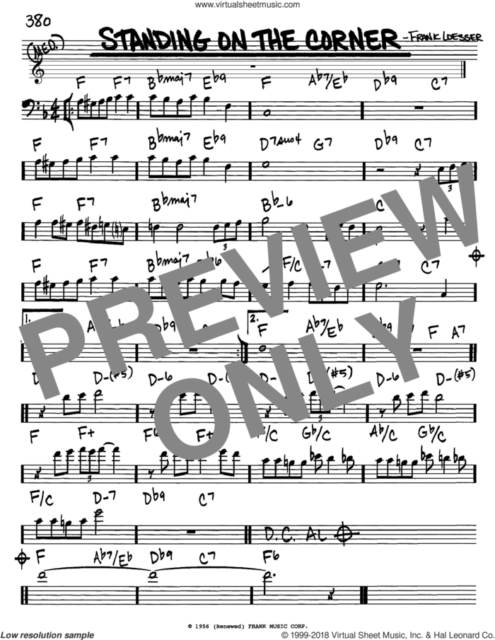 Standing On The Corner sheet music for voice and other instruments (bass clef) by The Four Lads and Frank Loesser, intermediate skill level