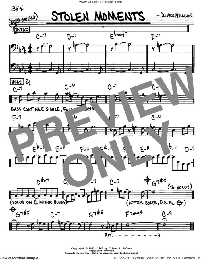 Stolen Moments sheet music for voice and other instruments (bass clef) by Oliver Nelson, intermediate skill level