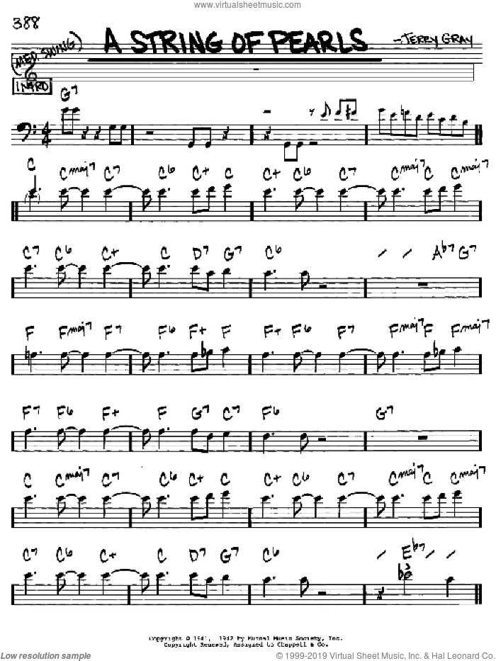 A String Of Pearls sheet music for voice and other instruments (bass clef) by Eddie DeLange and Jerry Gray, intermediate skill level