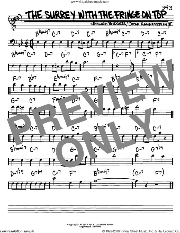 The Surrey With The Fringe On Top (from Oklahoma!) sheet music for voice and other instruments (bass clef) by Rodgers & Hammerstein, Oscar II Hammerstein and Richard Rodgers, intermediate skill level