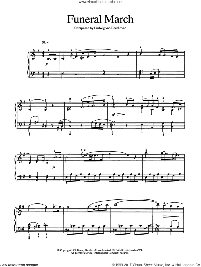 Funeral March sheet music for piano solo by Ludwig van Beethoven, classical score, easy skill level