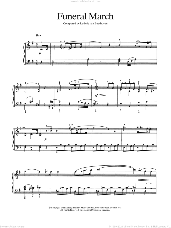 Funeral March sheet music for piano solo by Ludwig van Beethoven, classical score, easy skill level