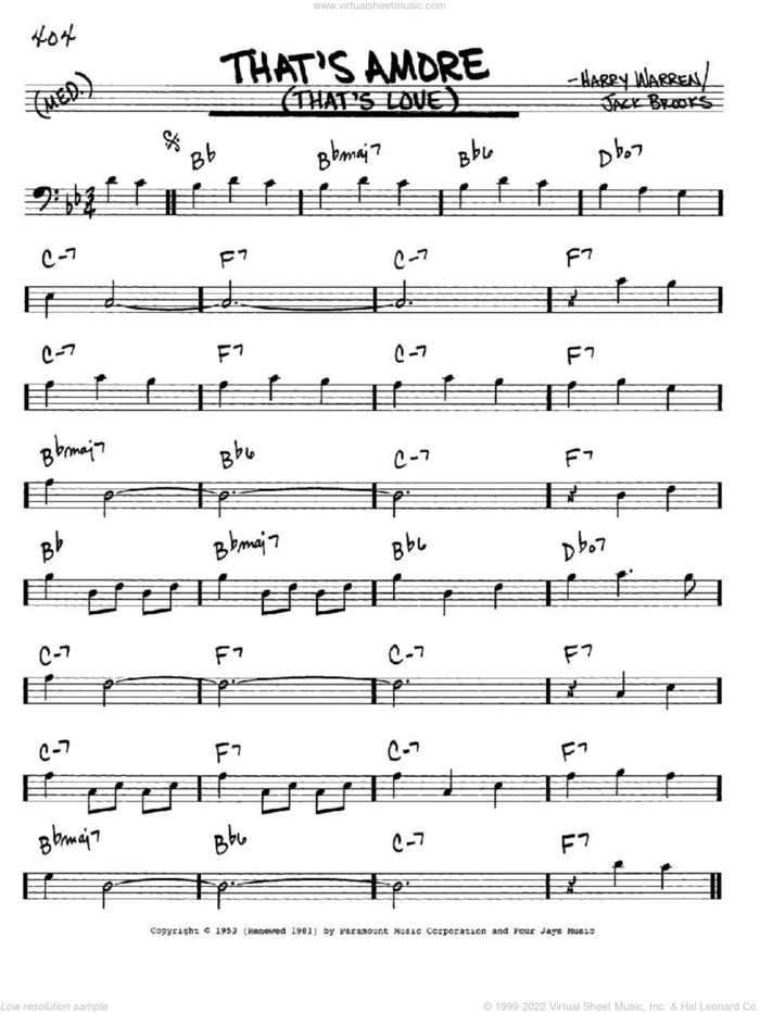 That's Amore (That's Love) sheet music for voice and other instruments (bass clef) by Dean Martin, Harry Warren and Jack Brooks, intermediate skill level