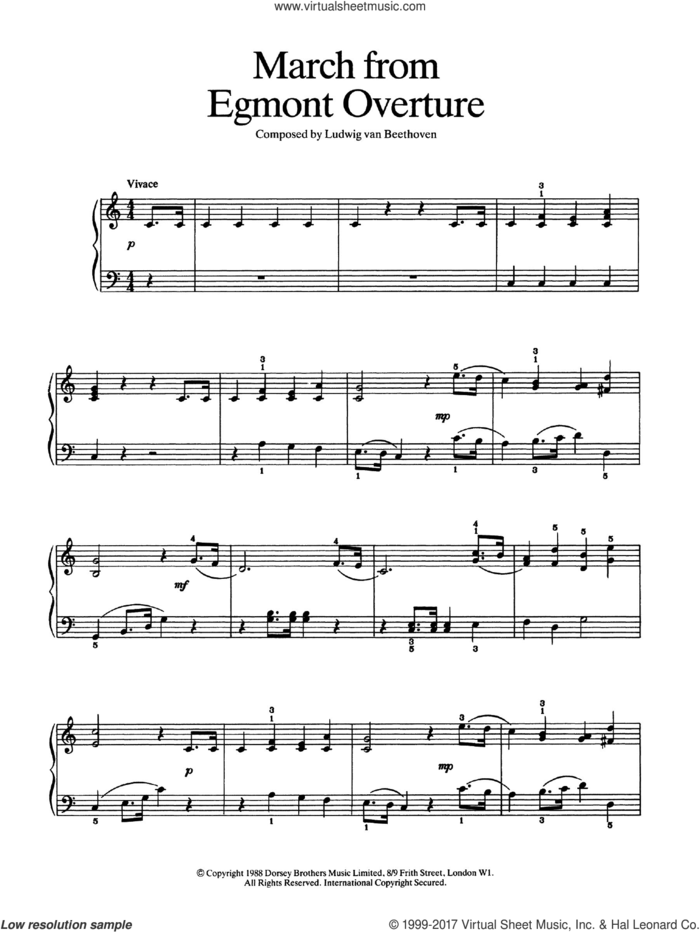 March from Egmont Overture sheet music for piano solo by Ludwig van Beethoven, classical score, easy skill level