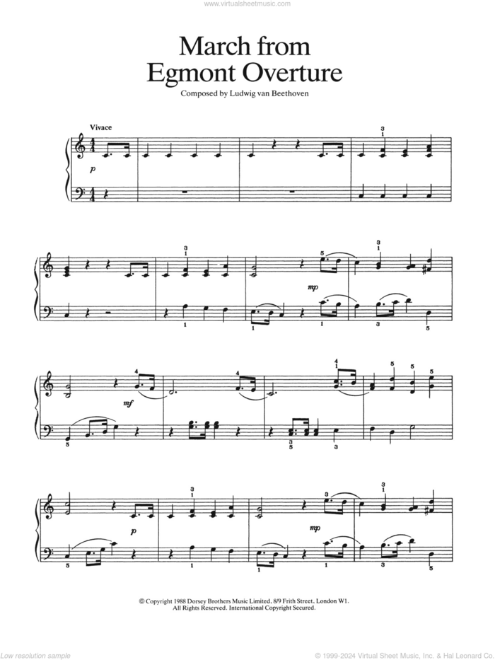 March from Egmont Overture sheet music for piano solo by Ludwig van Beethoven, classical score, easy skill level