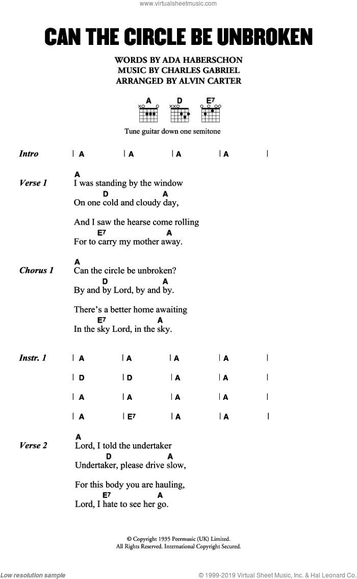 Can The Circle Be Unbroken (By and By) sheet music for guitar (chords) by The Carter Family and Charles Gabriel, intermediate skill level