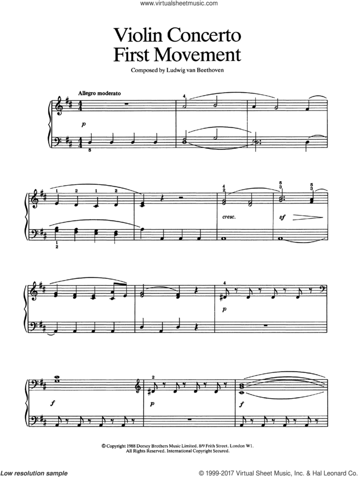 First Movement (from Violin Concerto In D Major, Op. 61) sheet music for piano solo by Ludwig van Beethoven, classical score, easy skill level