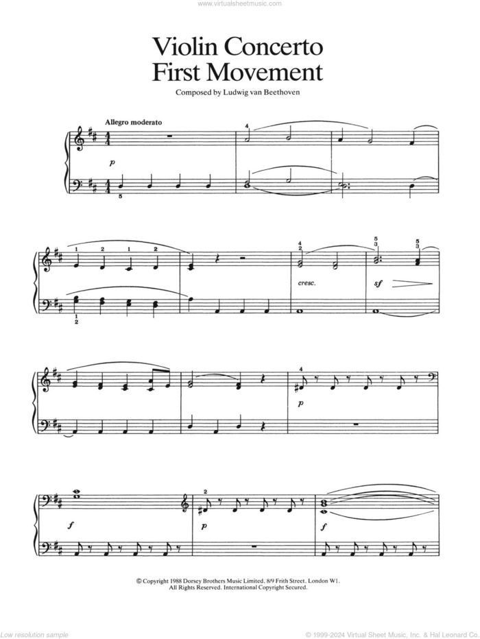 First Movement (from Violin Concerto In D Major, Op. 61) sheet music for piano solo by Ludwig van Beethoven, classical score, easy skill level