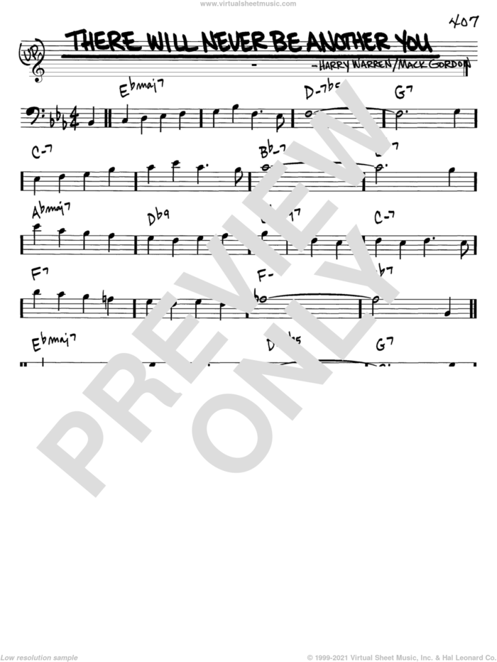 There Will Never Be Another You sheet music for voice and other instruments (bass clef) by Mack Gordon and Harry Warren, intermediate skill level
