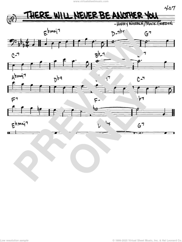 There Will Never Be Another You sheet music for voice and other instruments (bass clef) by Mack Gordon and Harry Warren, intermediate skill level