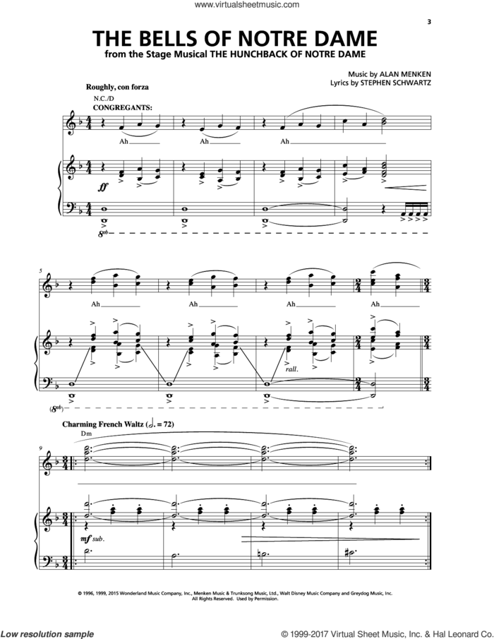 The Bells Of Notre Dame sheet music for voice and piano by Alan Menken and Stephen Schwartz, intermediate skill level