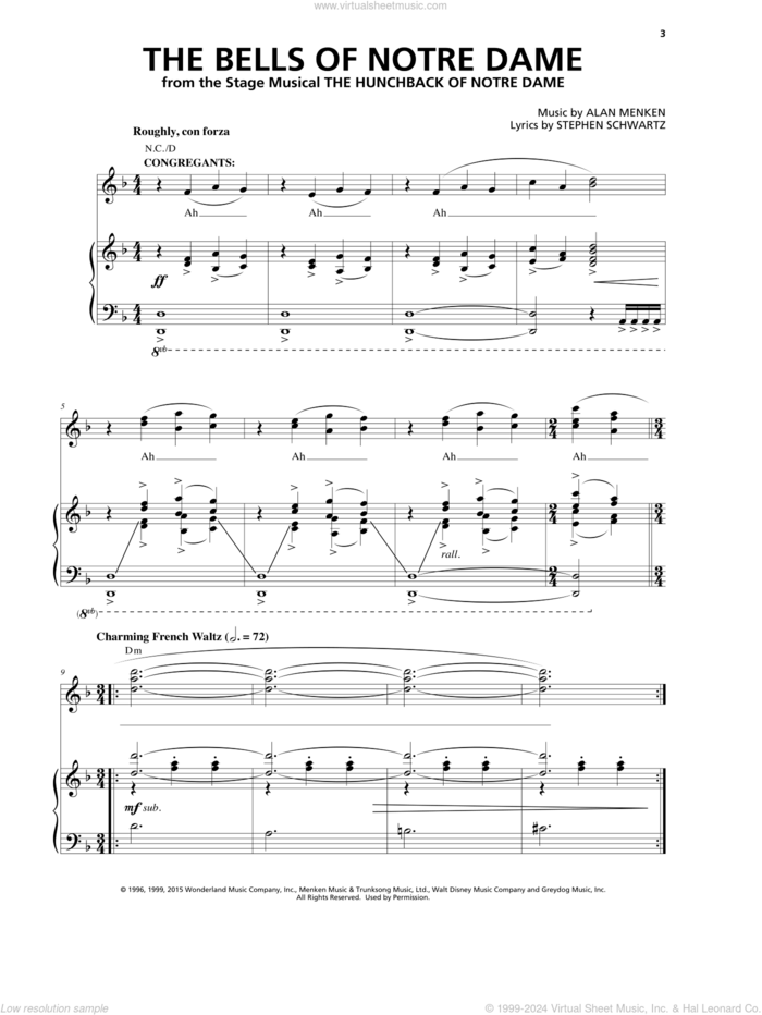 The Bells Of Notre Dame (from The Hunchback Of Notre Dame: A New Musical) sheet music for voice and piano by Alan Menken & Stephen Schwartz, Alan Menken and Stephen Schwartz, intermediate skill level