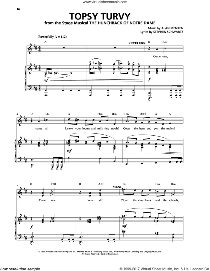 Topsy Turvy (Topsy Turvy Part 2) sheet music for voice and piano by Alan Menken and Stephen Schwartz, intermediate skill level