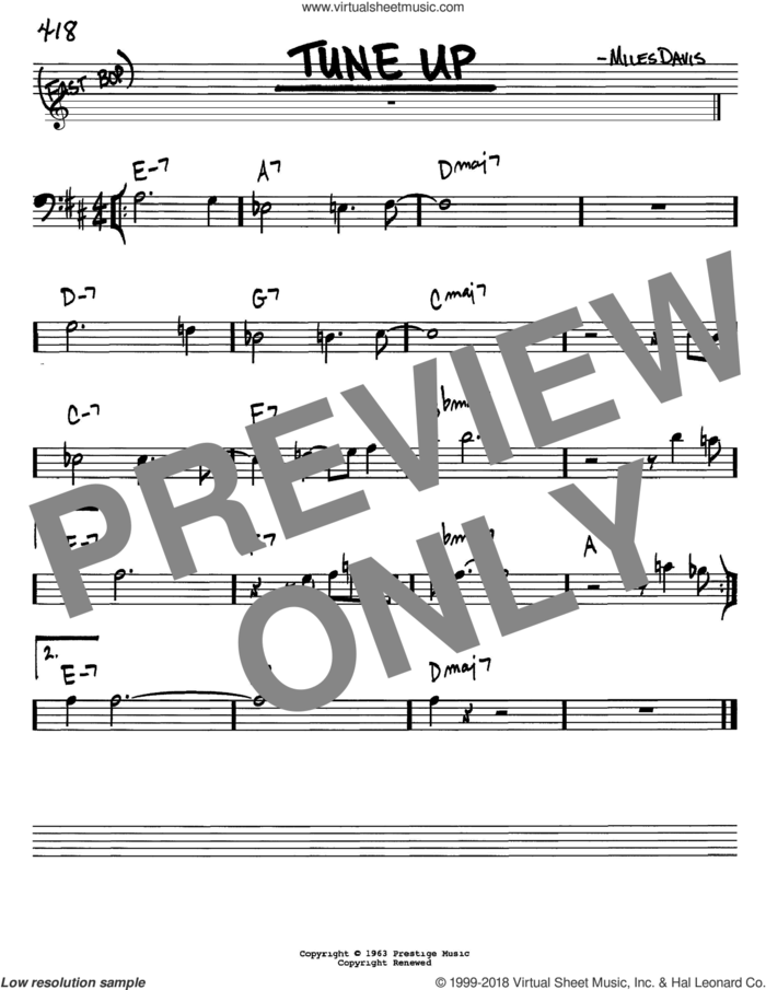 Tune Up sheet music for voice and other instruments (bass clef) by Miles Davis, intermediate skill level