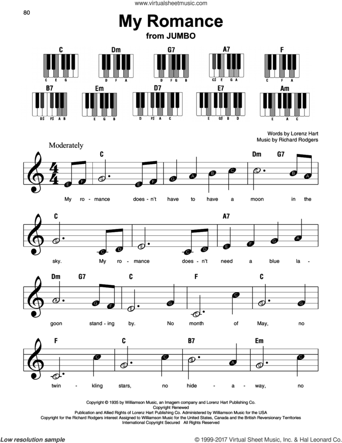 My Romance sheet music for piano solo by Richard Rodgers, Lorenz Hart and Rodgers & Hart, beginner skill level
