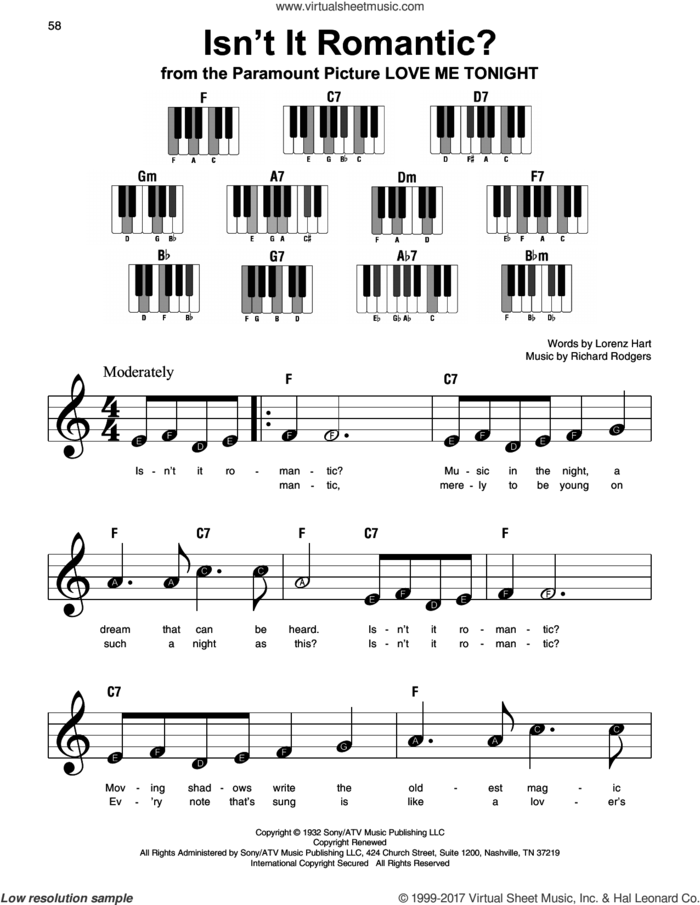 Isn't It Romantic? sheet music for piano solo by Rodgers & Hart, Shirley Horn, Lorenz Hart and Richard Rodgers, beginner skill level