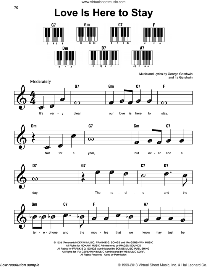 Love Is Here To Stay sheet music for piano solo by George Gershwin and Ira Gershwin, beginner skill level
