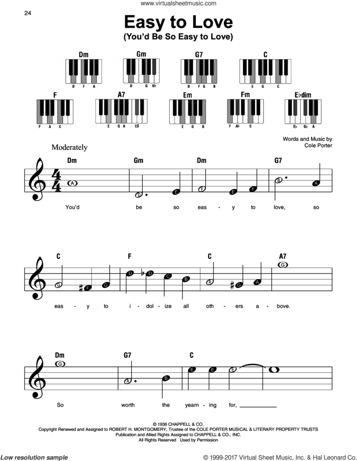 Easy To Love (You'd Be So Easy To Love) sheet music for piano solo by Cole Porter, beginner skill level