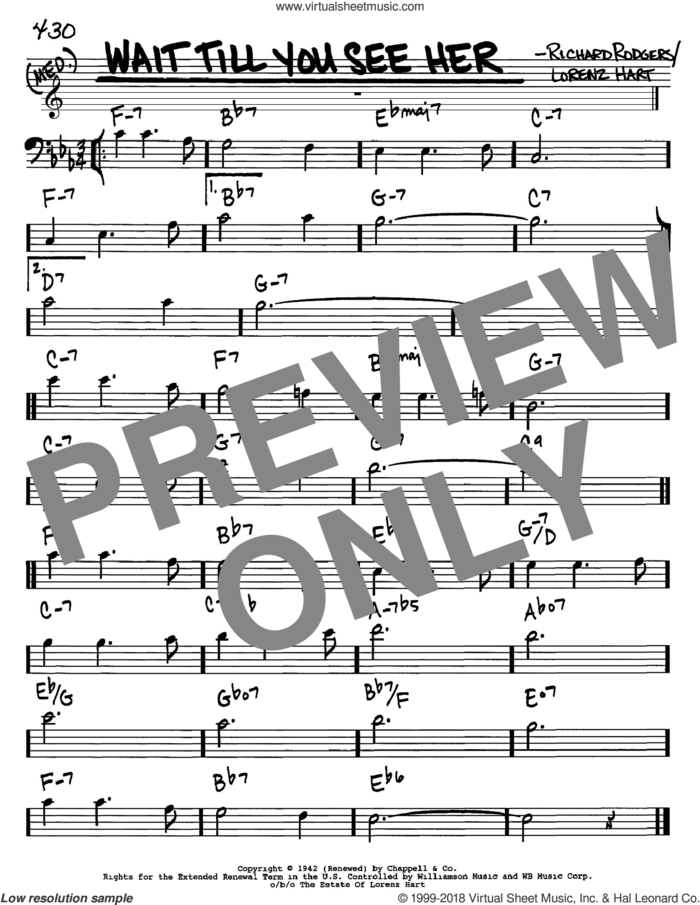Wait Till You See Her sheet music for voice and other instruments (bass clef) by Rodgers & Hart, Lorenz Hart and Richard Rodgers, intermediate skill level