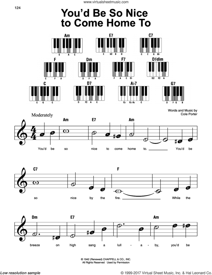 You'd Be So Nice To Come Home To sheet music for piano solo by Cole Porter, beginner skill level
