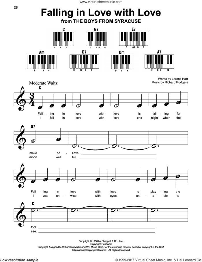 Falling In Love With Love, (beginner) sheet music for piano solo by Rodgers & Hart, Lorenz Hart and Richard Rodgers, beginner skill level