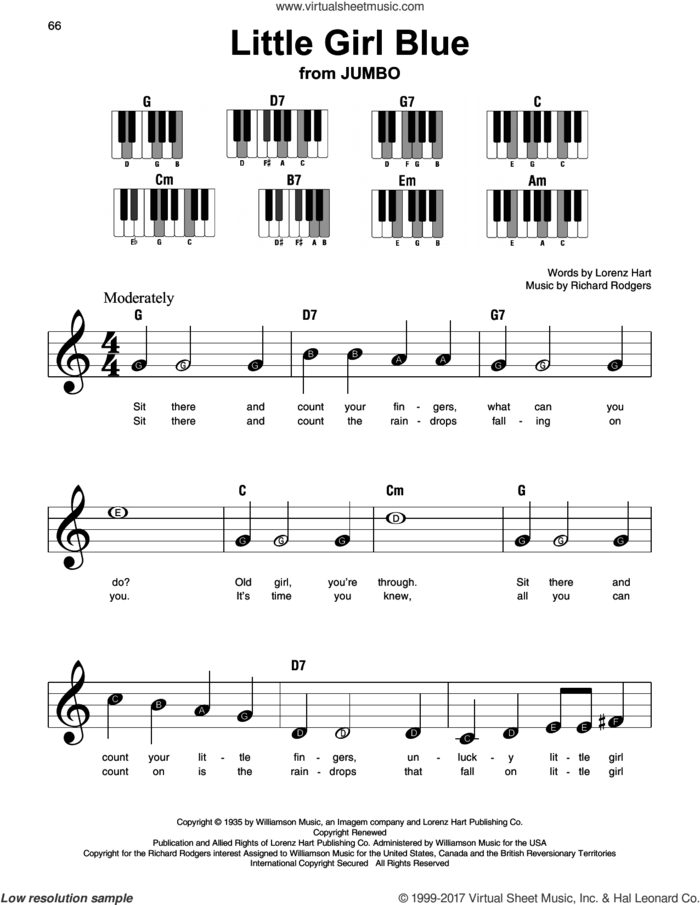Little Girl Blue sheet music for piano solo by Richard Rodgers, Lorenz Hart and Rodgers & Hart, beginner skill level