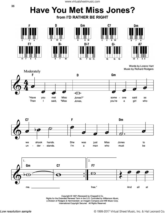 Have You Met Miss Jones? sheet music for piano solo by Rodgers & Hart, Lorenz Hart and Richard Rodgers, beginner skill level
