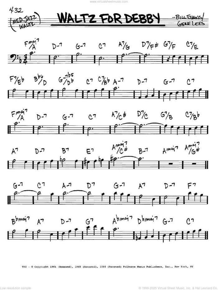 Waltz For Debby sheet music for voice and other instruments (bass clef) by Bill Evans and Eugene John Lees, intermediate skill level