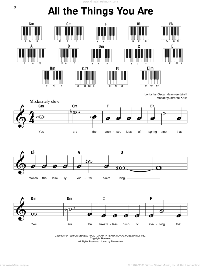 All The Things You Are sheet music for piano solo by Oscar II Hammerstein and Jerome Kern, beginner skill level
