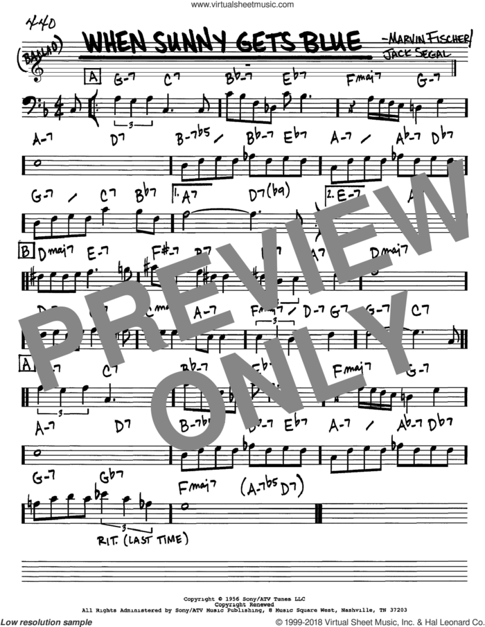 When Sunny Gets Blue sheet music for voice and other instruments (bass clef) by Jack Segal and Marvin Fisher, intermediate skill level