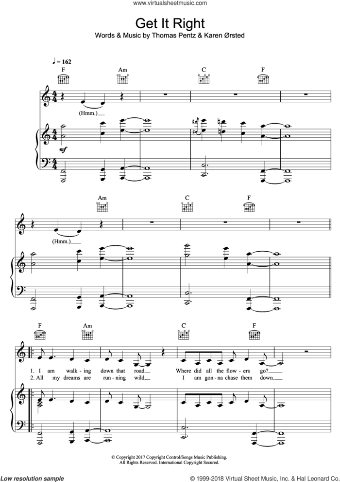 Get It Right (featuring MO) sheet music for voice, piano or guitar by Diplo, MAu, MO, Karen Aursted, Karen Orsted and Thomas Wesley Pentz, intermediate skill level