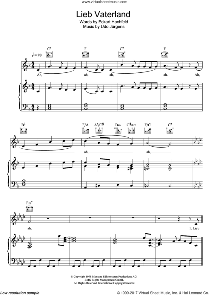Lieb Vaterland sheet music for voice, piano or guitar by Udo Jurgens and Udo Jurgens, intermediate skill level
