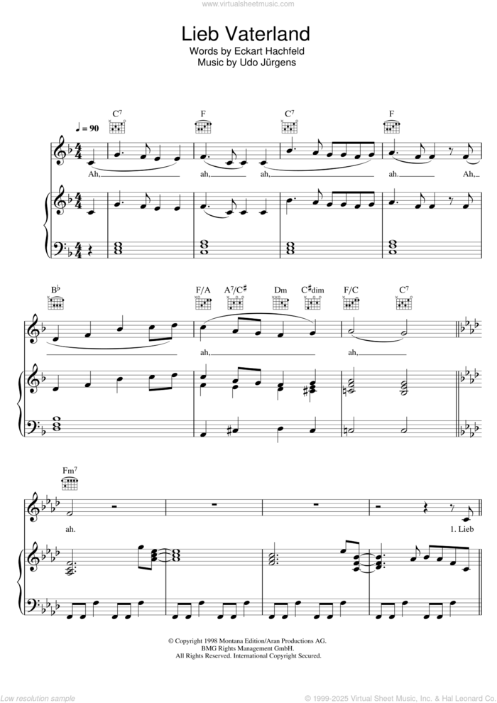 Lieb Vaterland sheet music for voice, piano or guitar by Udo Jurgens and Udo Jurgens, intermediate skill level