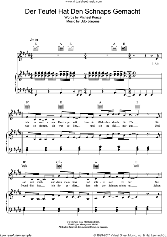 Der Teufel Hat Den Schnaps Gemacht sheet music for voice, piano or guitar by Udo Jurgens and Udo Jurgens, intermediate skill level