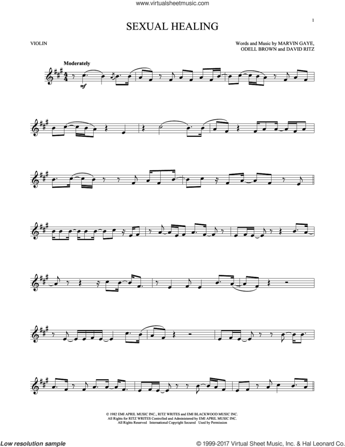 Sexual Healing sheet music for violin solo by Marvin Gaye, David Ritz and Odell Brown, intermediate skill level