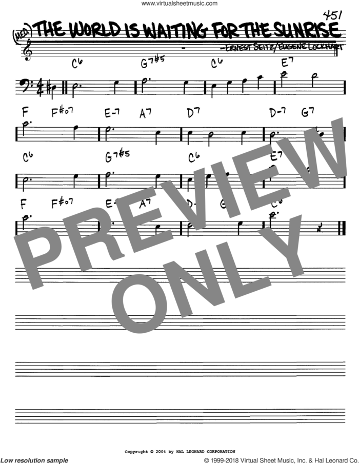 The World Is Waiting For The Sunrise sheet music for voice and other instruments (bass clef) by Eugene Lockhart and Ernest Seitz, intermediate skill level