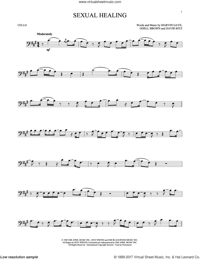 Sexual Healing sheet music for cello solo by Marvin Gaye, David Ritz and Odell Brown, intermediate skill level