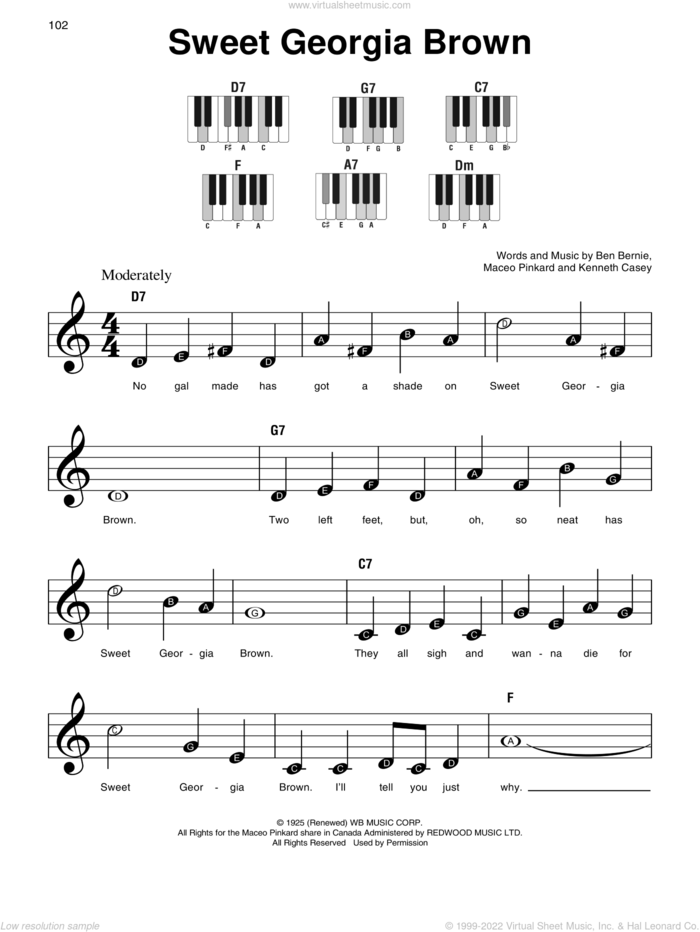 Sweet Georgia Brown sheet music for piano solo by Count Basie, Ben Bernie, Kenneth Casey and Maceo Pinkard, beginner skill level